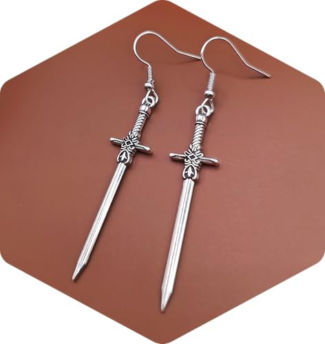 Schwert Ohrringe Silber Edelstahl Ohrhaken Mittelalter Fantasy Ohrhänger | Für Damen oder Herren, 5 cm Länge, Mit Geschenkbox, Wikinger Stil, Alternativ Schmuck, Ideal für Halloween LARP & Cosplay