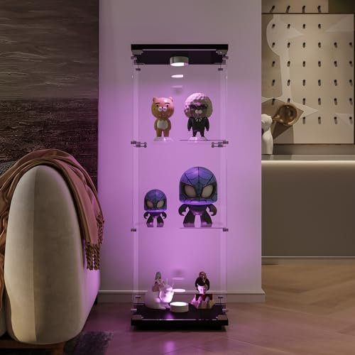 YGHQAP Glasvitrine, Glasvitrine Stehend Schwarz Mit LED Beleuchtung, Glas Vitrinenschrank Mit 3 Regalen, Glasschrank Standvitrine Mit Einzeltüren Und Schloss Für Wohnzimmer, Hartglas (D)
