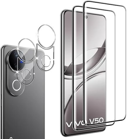 Wayneer Verre Trempé Pour VIVO V50 5G, [2+2 Pièces] Vitre Protection écran Protection Camera, Sans Bulles 9H Dureté Ultra HD Anti Rayures Film Protection écran