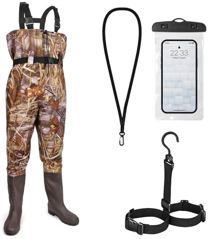 Vivikivi Wathose - Pantaloni da pesca da uomo, impermeabili, in nylon/PVC, con stivali in gomma, traspiranti, per pesca, caccia, lavaggio auto, fattorie, giardini, sport acquatici e attività