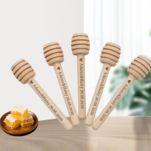 MINXLTD Cuchara De Miel De Madera Personalizada, Varilla De Miel De Madera con Nombre Personalizado, Palitos De Miel Grabados, Barra De Miel De Madera Personalizada(10pcs,8cm)
