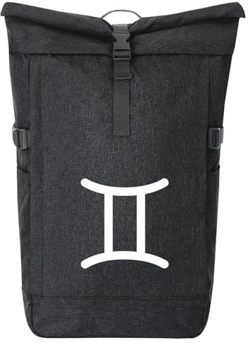 Huuraa Kurierrucksack Zwillinge Sternzeichen Zeichen 30-44 Liter Black Melange Fairtrade Rolltop Rucksack Geschenkidee