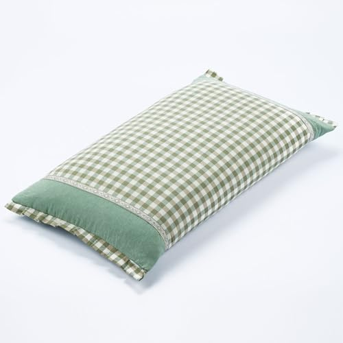 EDMILE Buckwheat Hull Pillow for Sleeping, Rectangle Buckwheat Neck Pillow, Cooling Support Customizable Height with Removable Cover, Firm Comfort for Spinal Alignment, 23 * 13 Inch (Green)
