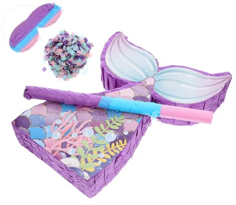 UKCOCO Mermaid Tail Pinata mit und Augenbinde Papier Material Langlebiges Geburtstags für Party Dekoration und Lustiges Mehrzweck Spiel für Festlichkeiten