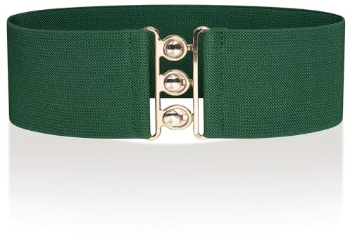 Ro Rox Damen Breiter Elastischer Taillengürtel im Retro Vintage Stil – Stretchgürtel für Kleider, 50er Jahre – Silberne oder Goldene Schnalle