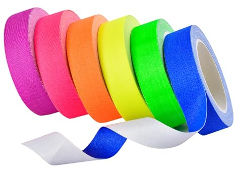 INNAL 6 Ruban Néon UV Fluorescent 5mx15mm pour Soirée Fluo L'artisanat | Rouleaux Fluorescente Néon Ruban Adhésif Fluorescent 6 Couleurs pour Fête Dans Le Noir Halloween Black Light Party