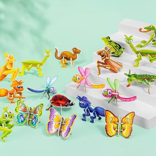 dellyy 3D Puzzle Kinder, 30 PCS Tier Puzzle Kinder, Pädagogisches 3D Mini Cartoon Puzzle (Insekten)