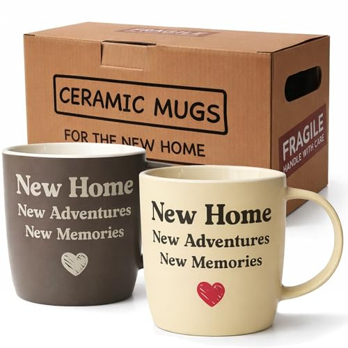 Triple Gifffted Housewarming Coffee Mug Set for New Home, 380ml Ceramic