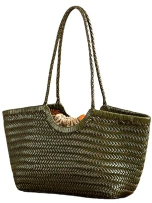 EWUHYFP Geflochtene Tasche Leder Leder Handgewebte Einkaufstasche Damen Shopping Große Kapazität Schulter Design Gemüsekorb Einkaufen