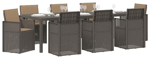vidaXL Garten Essgruppe mit Kissen 9 pcs Hellgrau und Taupe PP, Stilvolle Moderne Essgruppe, wetterbeständiger Tisch für den Außenbereich mit Stühlen, funktionale Terrassenkollektion für den Garten
