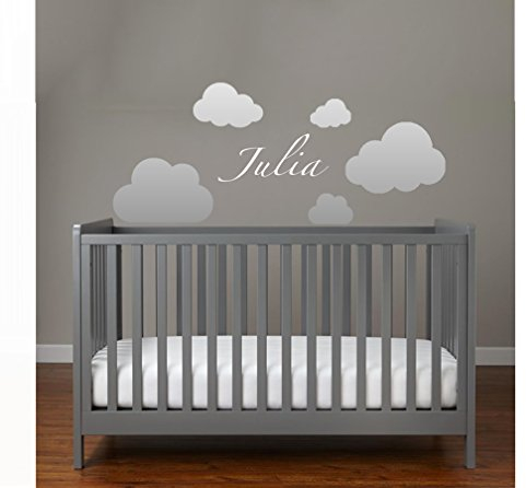 MacDecal.de Wolke Himmel Wolkenset 6 Teilig Wunschname Wunschtext Wandtattoo Baby Sticker Aufkleber Wandaufkleber Kinderzimmer Babyzimmer (Silber)