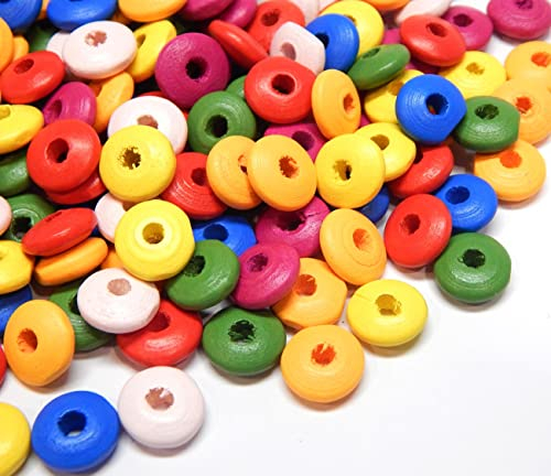 300stk Holzperlen 10mm Rondell mit loch Bunte Ring Holz Perlen zum fädeln Perlenmischung für DIY Schmuck Herstellung Wood Beads