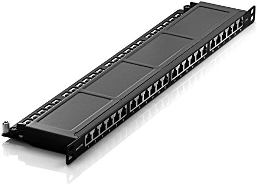 deleyCON Panneau de Brassage 24 Port 0,5U Cat 6 Mini Panneau de Brassage Support de Montage Rack 19 Pouces RJ45 Blindé TIA568A TIA568B - Noir