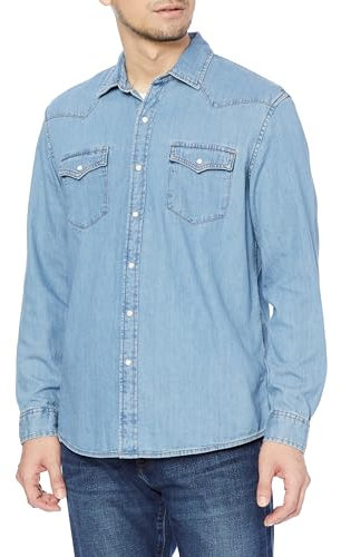 Amazon Essentials Camicia in Denim a Maniche Lunghe Regular Fit Uomo, Blu Chiaro, M