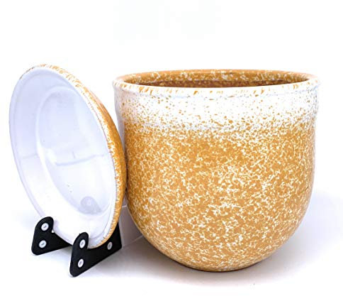 Sun Cakes Glazed Terracotta Flower Pot with Saucer Round Planter with Drip Tray Plant Pot Clay Coloured Flower Pot Ring (14cm x 12cm, Orange)