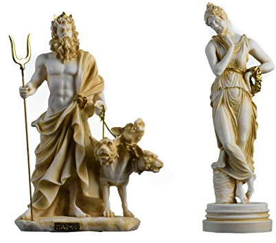 BeautifulGreekStatues Statue aus Persephon-Göttin und Pluto Hades Herr der Unterwelt, goldfarben