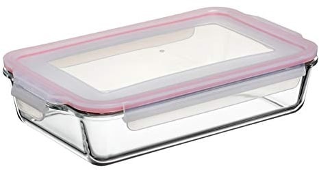Tatay Fiambrebra de Alimentos, Vidrio, Hermética, 2.2L de Capacidad, Tapa de Clip, Libre de BPA, Apto Microondas, Horno, Congelador y Lavavajillas, Color Rojo. Medidas 19.4 x 31.9 x 7.4 cm