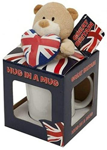 Mug en céramique avec motif Union Jack dans une boîte de présentation, motif ourson mignon avec cœur Union Jack dans une tasse en céramique crème