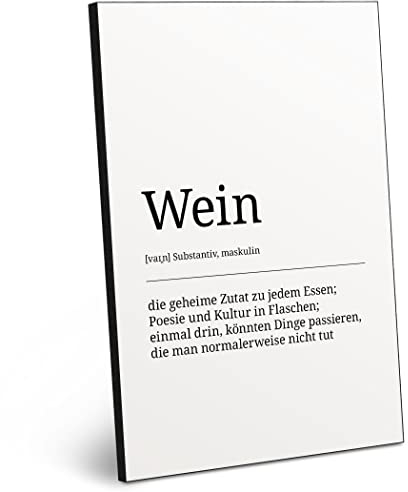 ARTFAVES® Worterklärung Wein | Definition Bild schwarz-Weiss als Geschenk | Holzschild mit Spruch zum Thema Wein/Alkohol/witzig