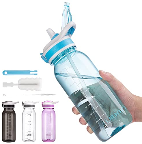 VENNERLI Water Bottle with Straw 1L 800ml BPA Free Reusable Tritan Tough Sports Water Bottle with Flip Straw Portable Leak Proof for Adults School Outdoor Work Gym 1litre (New-Blue, 1L)
