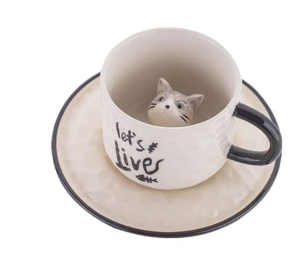 Taza de café en miniatura con dibujos animados 3D. Hay un gato adentro. Tazas de té para mujeres y niñas