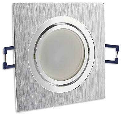6x LED Einbaustrahler Set eckig - silber gebürstet 5 Watt neutralweiß dimmbar 230V flach (30mm Tiefe) - Leuchte schwenkbar 68mm -Spot Decken-Strahler