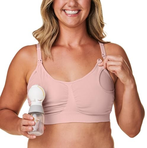Bravado Designs Hands Free Pumping Bra & Nursing Bra 2-in-1 Seamless for Maternity & Breastfeeding, Soft Rose, Medium