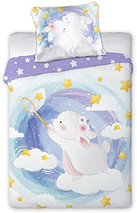 CLEAVEN Kinderbettwäsche 100x135 cm | Baby Bettwäsche aus 100% Baumwolle – weich, atmungsaktiv und hautfreundlich | Bettwäsche Kinder für ruhigen Schlaf | Babybettwäsche mit Wendemotiv | Kaninchen 008