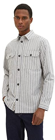 TOM TAILOR Herren Hemd 1034885, 31171 - Navy Off White Stripe, XL