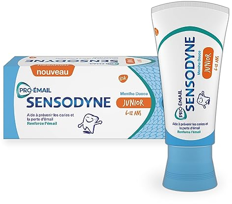 Sensodyne Pro-Emaille Junior, Zahnpasta für Kinder von 6 bis 12 Jahren, hilft gegen Karies und stärkt den Zahnschmelz, empfindliche Zähne, Minze, 50 ml