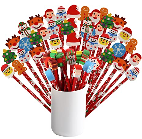 Annhao Weihnachten HB Bleistift Set, 40 Stück Weihnachten Kinder Bleistift mit Radiergummi von Lebkuchenmann, Weihnachtsmann, Schneemann etc, Geburtstag Mitgebsel Kinder Party Gastgeschenk 18.5 cm