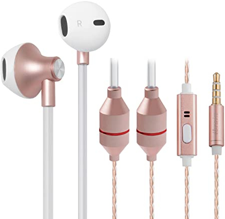 ibrain Air Tube Headphones EMF Free Airtube Earbuds Wired for Safe Listening Mode Air Tube Headset Noise Isolating in-Ear Earbud with Mic - Rose Gold