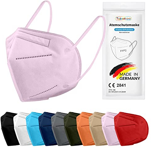 TubeRoo FFP2 Maske MHD 04.2025 pink hellpink 20 Stück Masken aus Deutschland, Made in Germany, weiche Ohrschlaufen Bänder, Atemschutzmaske, Mundschutz, Schutzmaske, Staubmaske, Feinstaubmaske