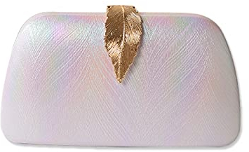 CORIOS Clutch Damen Glitter Handtasche Kette Abendtasche Umhängetasche mit Blatt Schnalle Verschluss Portemonnaie Tasche Glänzend Schultertasche für Cocktailparty Abendparty Tanzparty Weiß