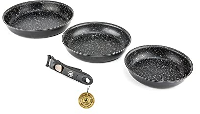 Laguiole - Set mit 3 abnehmbaren Pfannen aus Aluminium, schwarz, 20/24/28 cm, Antihaftbeschichtung, Greblon C2, Induktion