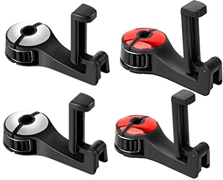 Anlising 4PCS Car Storage Organizer Bag Hooks, 360° Rotation 2 in 1 Car Seat Hidden Hooks, General Car Headrest Hooks, Car Storage Hooks, Car Seat Back Hook, for Hang Purse, Shopping Bag (Silver, Red)