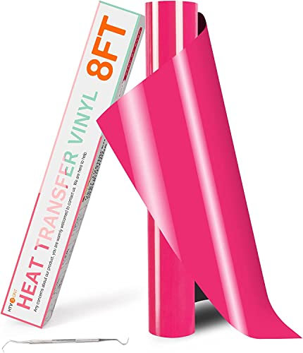 HTVRONT Heat Transfer Vinyl - 12in x8ft(30.5x244CM) PU HTV Vinyl Roll Iron on Vinyl Easy to Cut & Weed for T-Shirt & Design(Fluorescent Pink)