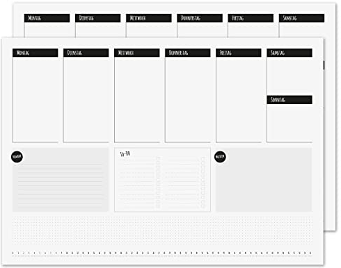 2er-Set Schreibtischunterlagen To-do Planer schlicht DIN A2 25 Blatt - Wochenplaner Schreiben Organizer zum Beschreiben neutrale Übersicht - dv1194