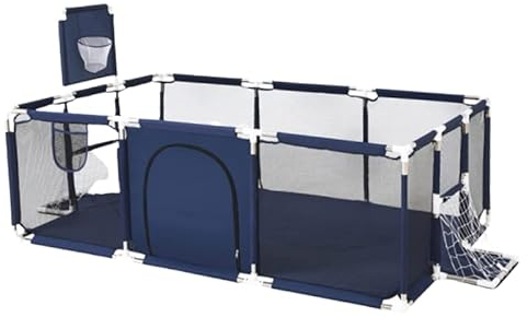 YAZOCO Laufstall Baby 122x182cm Laufgitter Absperrgitter mit atmungsaktivem Netz Schutzgitter Krabbelgitter für Kinder, große Sicherheitsspielplatz Baby Laufstall (Blau 129x190cm)