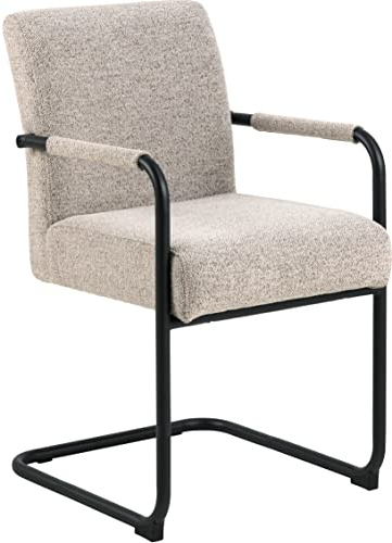 AC Design Furniture Adeline Esszimmerstühle 2er Set, Esszimmerstühle mit Armlehnen, Schwingstühle, Freischwinger, Gepolsterte Küchenstühle in Beige Bouclé-Sitzbezug mit Schwarzem Metallschwingfuß
