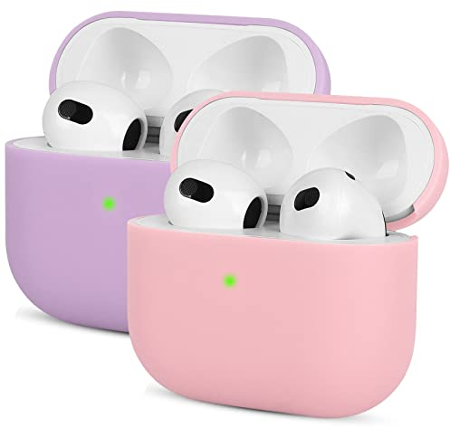2X Kompatibel mit AirPods 3 Generation Hülle 2021, Mocarheri Ultra-dünnes, Silikon Stoßfeste Weiches Schutzhülle für AirPods 3, Voller Schutz für AirPods 3 Case Cover, Helles Lila/Rosa
