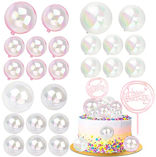 25 Stück Tortendeko Kugeln Rosa | Cupcake Deko Bubble Bunte Ball | Happy Birthday Cake Topper | für Tortendeko Geburtstag Hochzeit Hochzeitstag Babyparty