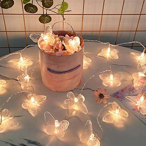 SUAVER LED Schmetterling Lichterkette 10FT 20LED Schmetterling Kupferdraht Licht Batteriebetrieben Deko Stimmungslicht für Zuhause Hochzeit Geburtstag Valentinstag und Saison Dekor (Transparent)