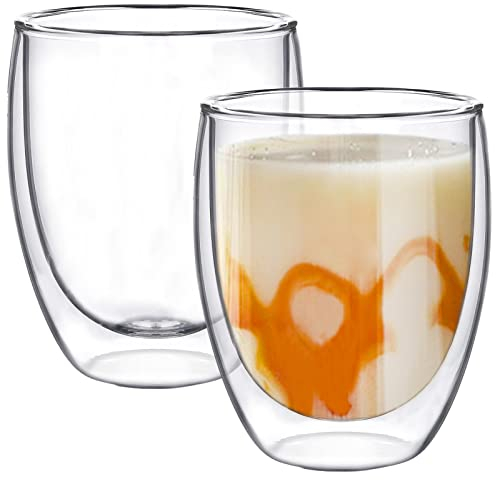 Iceten Double Walled Glass Mugs Set of 2, Espresso Cup Borosilicate Glass Mug Heatproof Glass Cup Dessert Cups for Cappuccino Latte Coffee Milk Juice Ice Cream