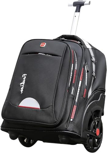 YWAOTRGY 22-Zoll Rollrucksack für Erwachsene, Schwarz, 55 Liter, Patentierte 17,8 cm Räder, Wasserdicht, Reflexstreifen, Aluminiumgriff, Polyester