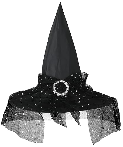 Lusofie Halloween Hexenhut Schwarze Spitze Zauberer Hut Glänzende Dekoration Reithut Spitzenhut Damen Party Karneval Halloween Cosplay Kostüm Deko Zubehör