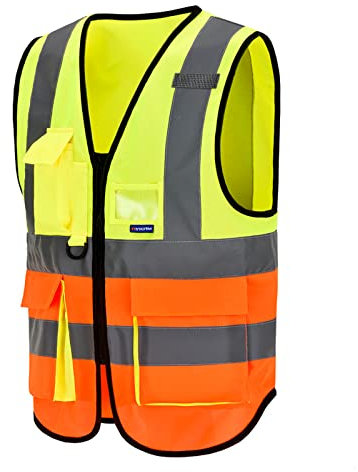 High vis orange and yellow high viz Class 2 hi vis Zipper Front High Visibility vest Hi Vis Executive Vest Waistcoat with Phone & ID Pockets