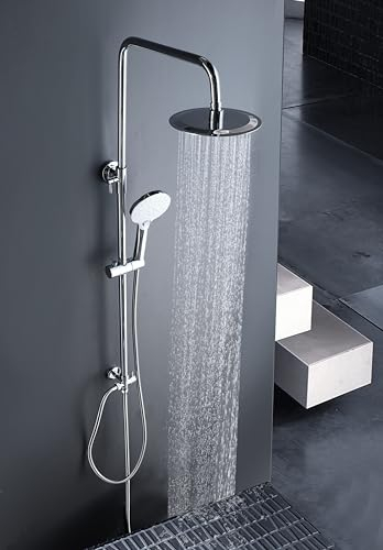 ELBE Doccia a pioggia, sistema doccia con acciaio inossidabile 304, grande soffione quadrato Ø 20 cm, 3 tipi di getto, doccetta a risparmio idrico