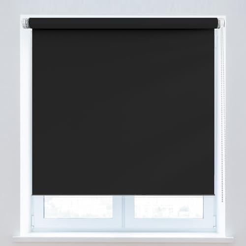 Sichtschutz Seitenzugrollo 35 x 180 cm, Sichtschutz, Lichtschutz, Blendschutz, Thermo Dachfenster Rollo, mit Aluminium-Schienen, für Dachfenster, Schwarz