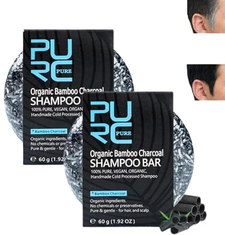 Spartan Gray Hair Reverse Bar, Bio-Bambuskohle-Shampoo-Riegel, Pure Shampoo Bar, Haarverdunkelnder Shampoo-Riegel, Gray Reverse Darkening Shampoo, Natürliche Grau Glanz Seife (2PCS)